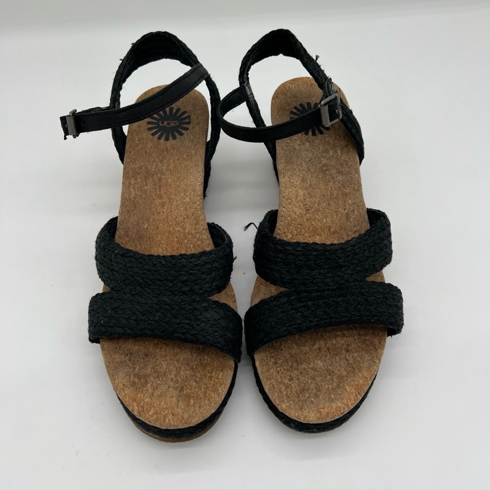 ugg womens uma adjustable buckle sling back 2" cork heel sandals Woven 7.5 Black